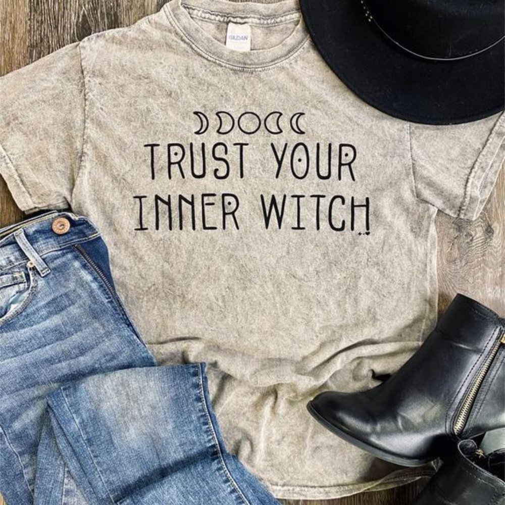Grey Mineral Washed Graphic Tee - "Trust Your Inner Witch"